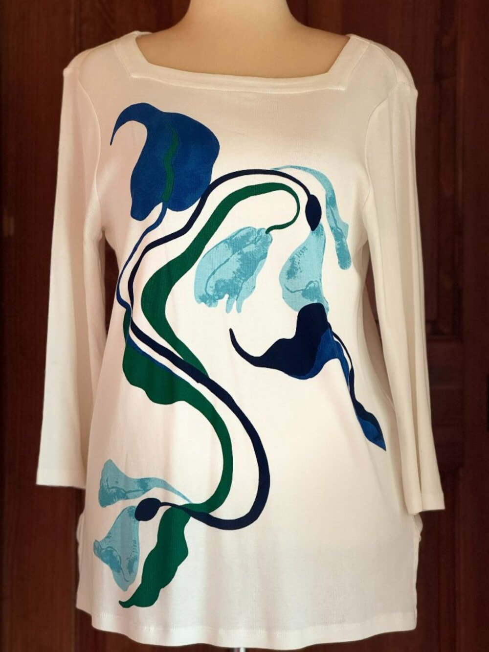Chico's Floral Twist Square Neck Tunic, Sz 2, (L), NWT